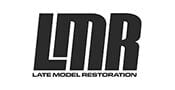 Logo for LMR, featuring large bold letters LMR above the text Late Model Restoration in smaller, uppercase letters on a white background.