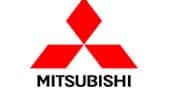 The image shows the Mitsubishi logo, featuring three red diamond shapes forming a triangular pattern above the word MITSUBISHI in black, bold capital letters.