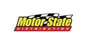 Motor State Distributing logo with a black and white checkered flag above bold yellow Motor State text and red Distributing text on a red background.