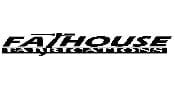Logo for FatHouse Fabrications with bold, stylized text; FAT appears over HOUSE and FABRICATIONS is written in smaller letters underneath. The design is black and white.