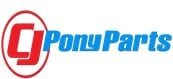 Logo featuring a red CJ in a circle next to the blue text Pony Parts on a white background.